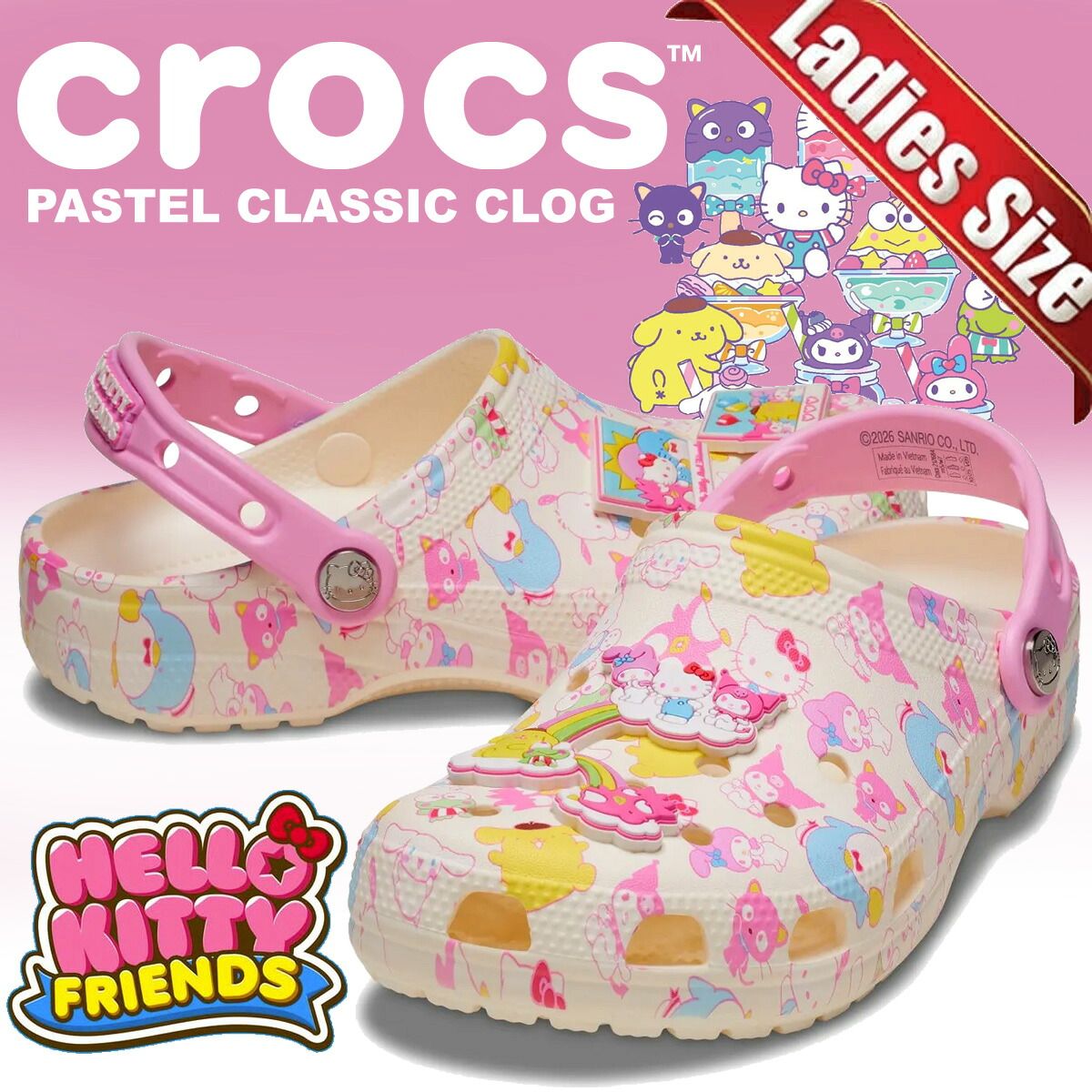 クロックス ハローキティ フレンズ パステル クラシック クロッグ マルチ crocs HELLO KITTY FRIENDS PASTEL CLASSIC CLOG MULTI 212684-90h サンダル シューズ レディース ウィメンズ キッズ 6,930円