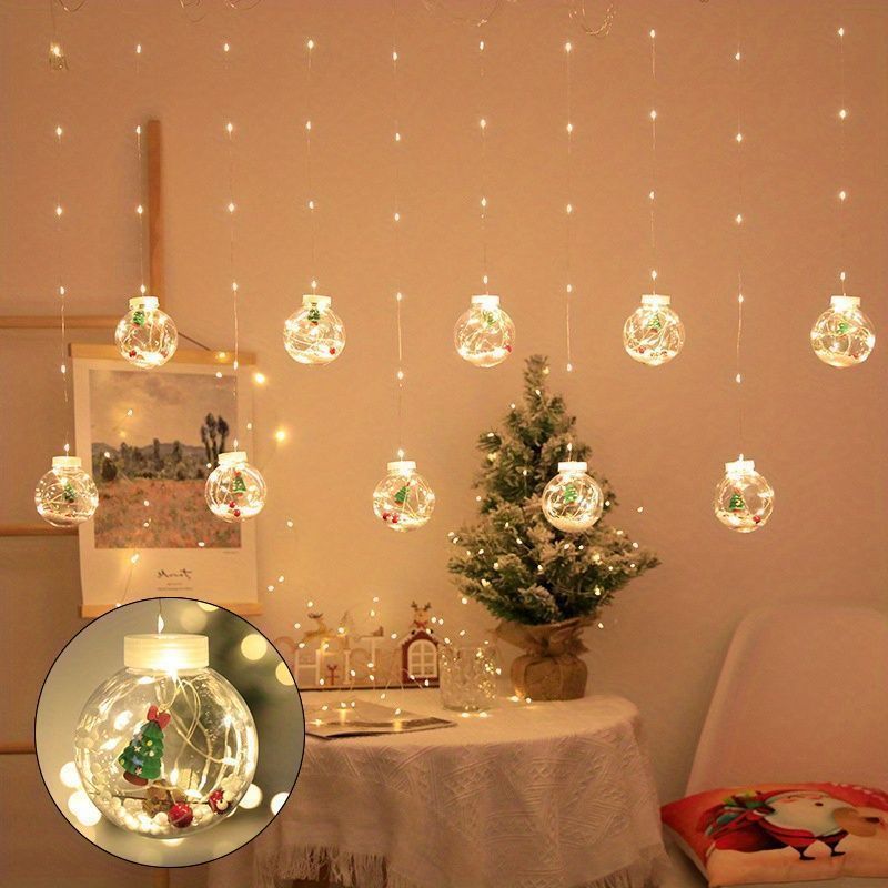 クリスマス 照明 LEDクリスマスカーテン照明 ウィッシングボール サンタクロース クリスマスツリー 吊り下げ式 窓用アレンジライト ホリデ