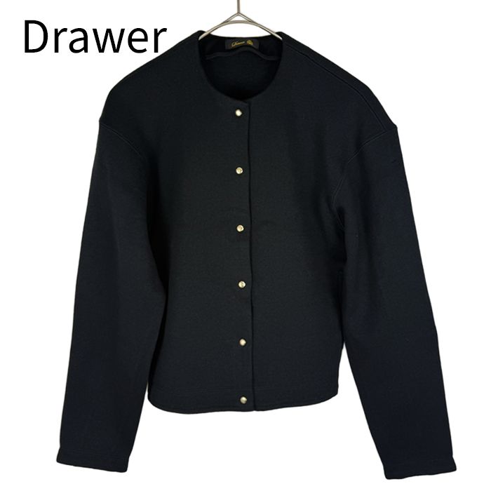 ドゥロワー Drawer ノーカラー スナップボタン カーディガン ブラック