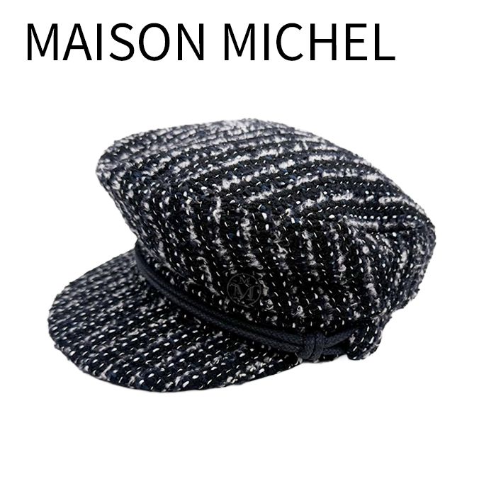 MAISON MICHEL メゾンミッシェル キャスケット ツイード ブラック Mサイズ
