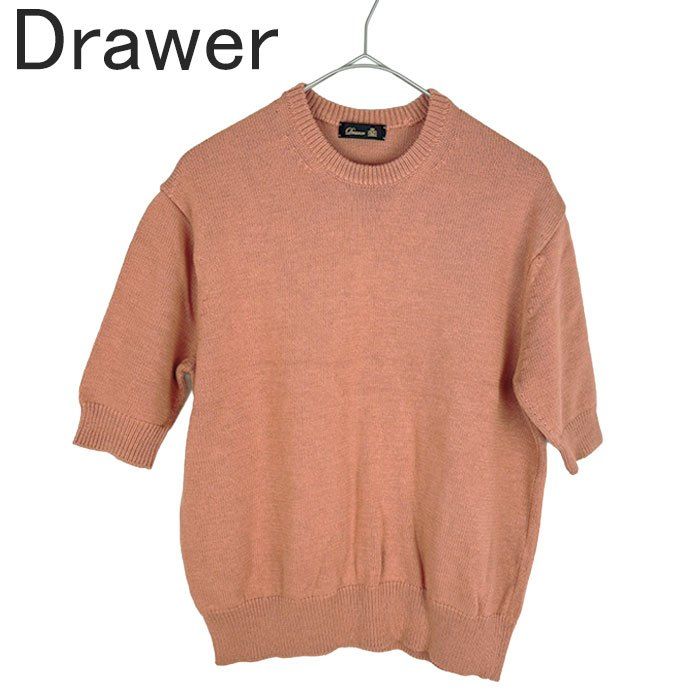 ドゥロワー Drawer コットン クルーネック 半袖ニット ピンク