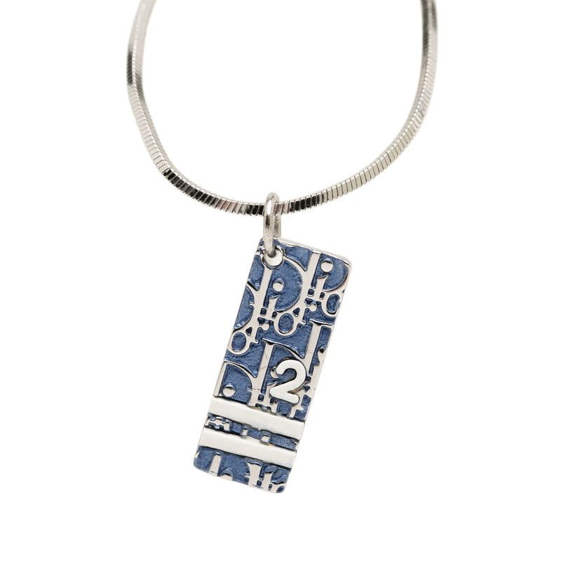 ディオール トロッター プレート ネックレス シルバー ブルー メタル レディース Dior【1-0278908】