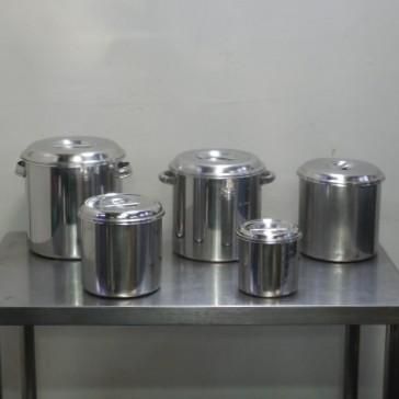 4【5個セット】業務用 18-8 ステンレス 丸 キッチンポット ふた付 手付22cm 20cm 手無18cm 16cm 12cm 3.93kg