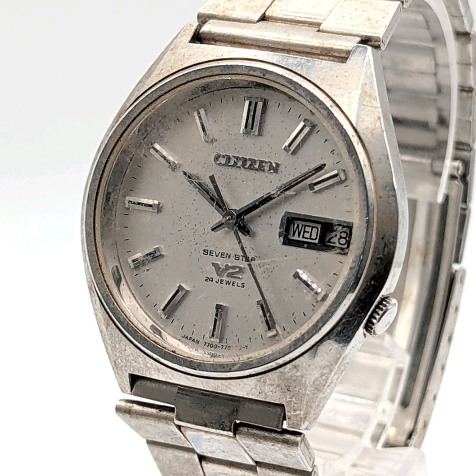 CITIZEN SEVENSTAR 4-770706Y Watch Automatic Men's Silver Round Day-Date Y2K 00S シチズン セブンスター 時計 自動巻き メンズ ラウンド シルバー 白文字盤 デイデイト 現状品