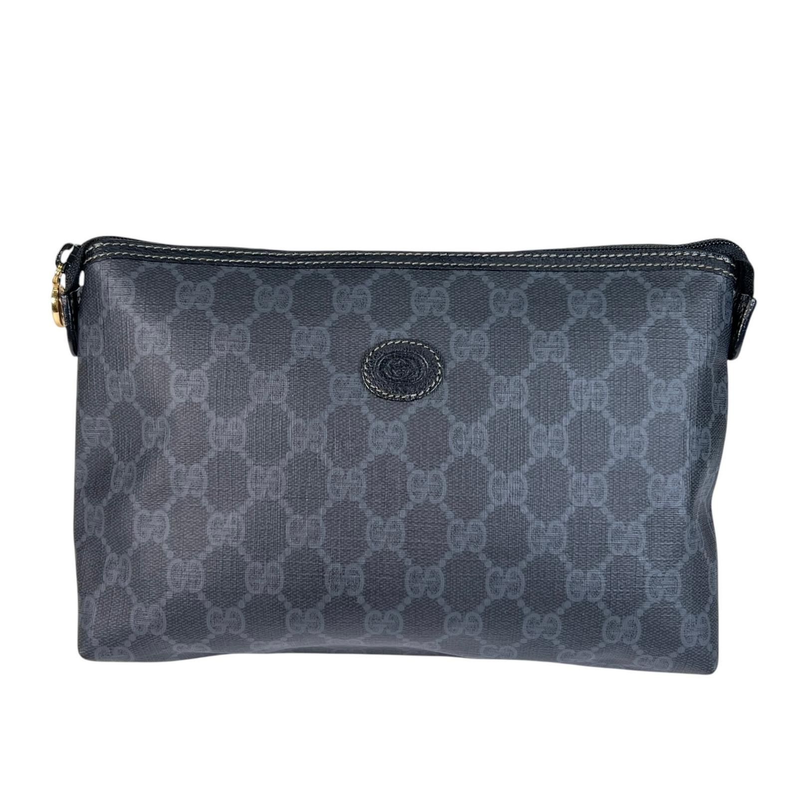 新着】GUCCI オールドグッチ GGプラス PVC グレー、ブラック クラッチ 