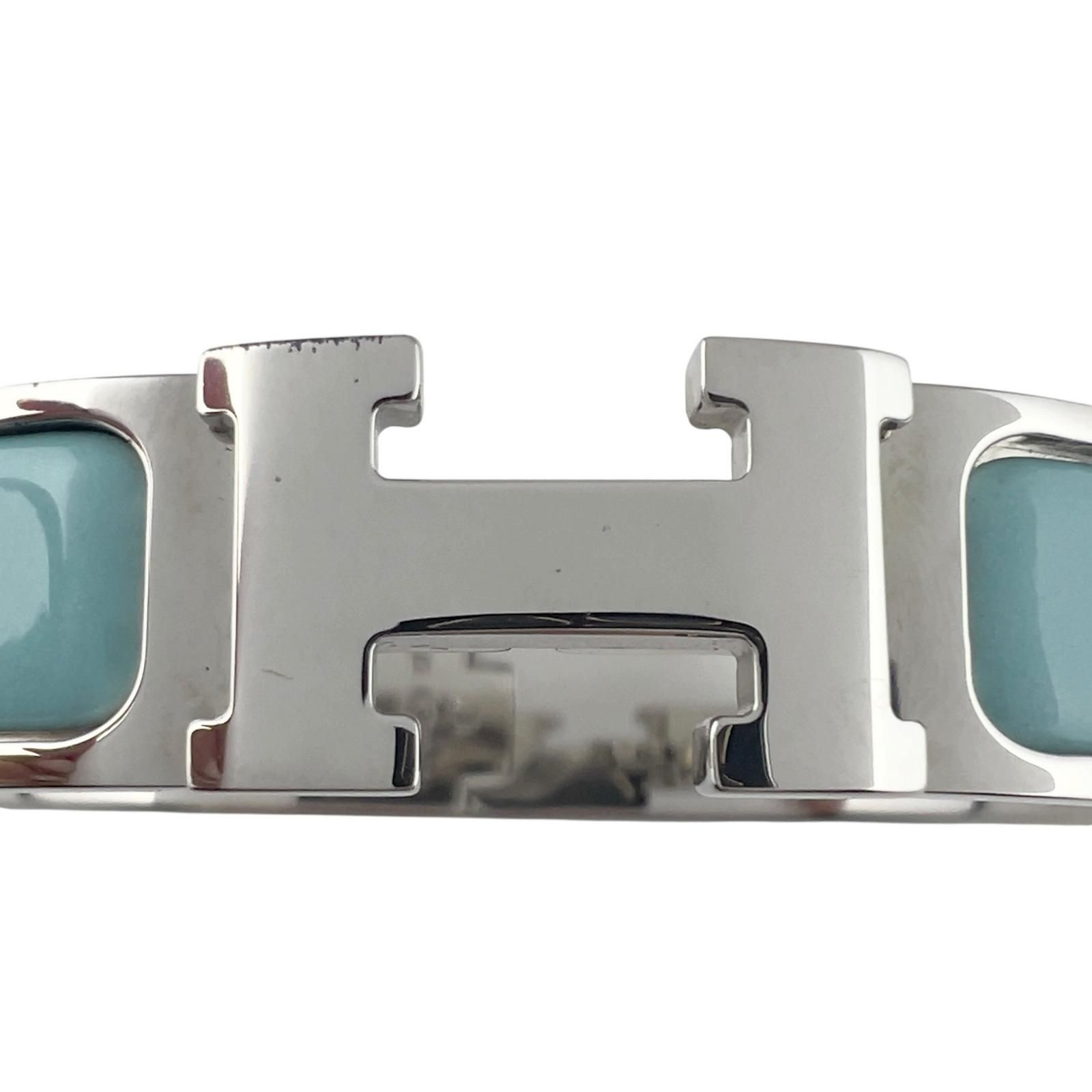 新着】HERMES クリックH GP、エナメル ライトブルー バングル シルバー
