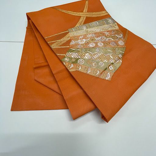名古屋帯 帯 扇面文様 吉祥文様 オレンジ系 フォーマル 0708-4-B4