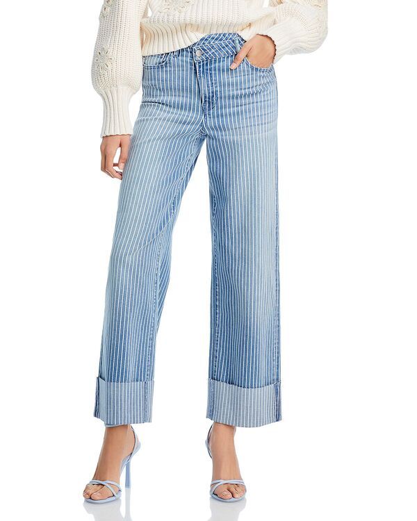 アクア レディース ボトムス デニムパンツ ジーンズ AQUA Striped Cuffedad Jeans in Medium Wash Exclusive Medium Wash ストライプ