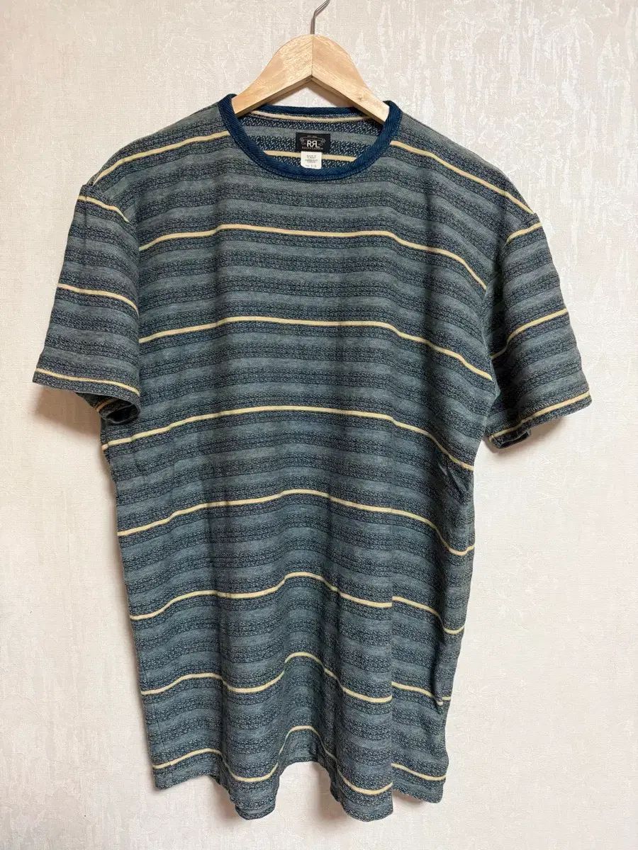 RRA ダブルアールエル Indigo ストライプ ジャカード Tシャツ クリーム/MULTI XLサイズ