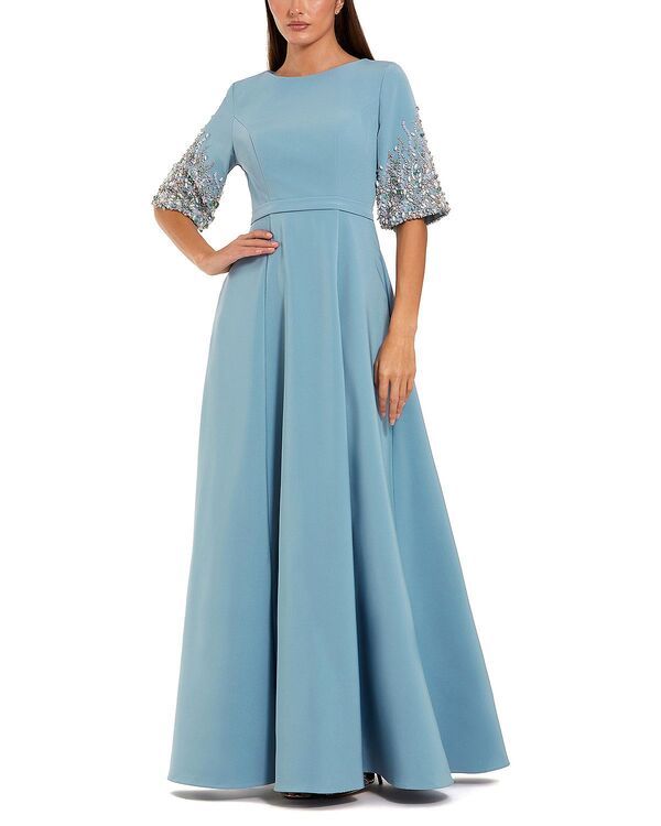 マックダガル レディース トップス ワンピース クレープ Mac Duggal 34 Sleeve Crepe Gown with Sleevembellishments French Blue ブル