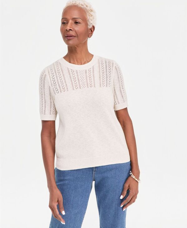 スタイルアンドコー レディース アウター ニット・セーター 半袖 Style Co WomenshortSleeve Pointelle Lurex Sweater Macys Exclusive S