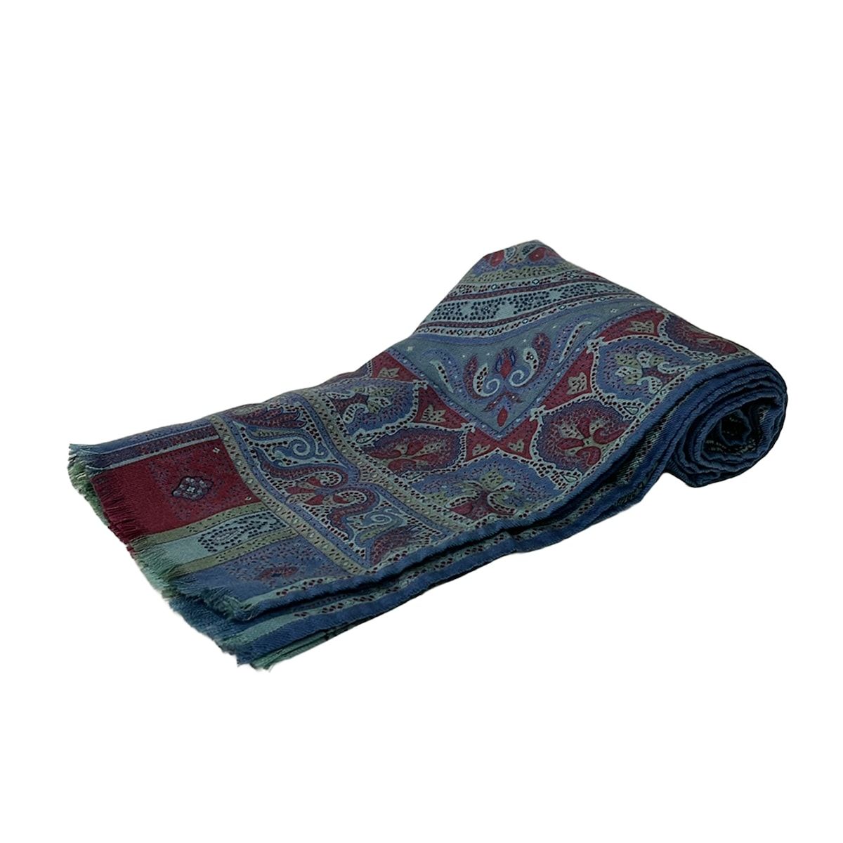 ETRO(エトロ) ストール(ショール)美品 - ネイビー×ボルドー×マルチ ペイズリー柄 ウール、シルク 7,526円