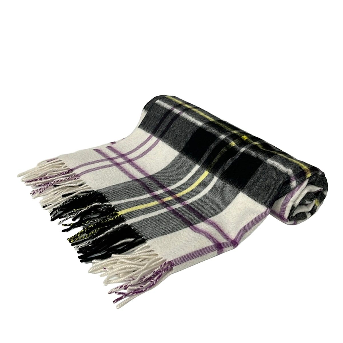 johnstons of elgin(ジョンストンズ) ストール(ショール)美品 黒×アイボリー×マルチ チェック柄 カシミヤ