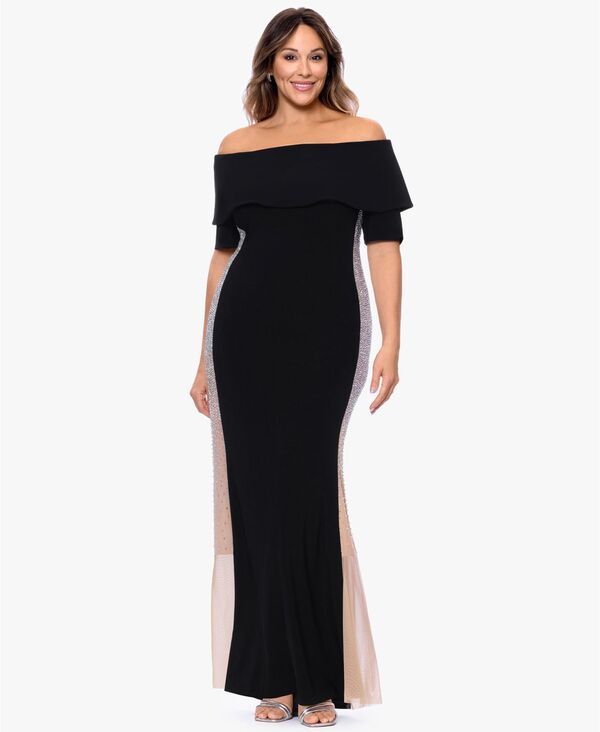 エスケープ レディース トップス ワンピース XSCAPE Womens OffTheShoulder Gown Black Nude Silver ブラック