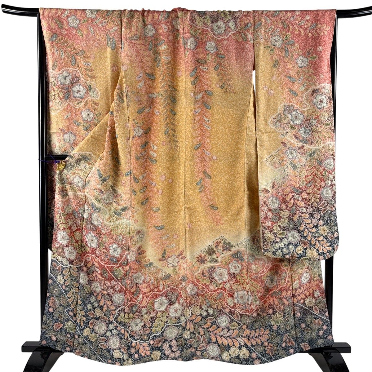 【美品】 振袖 身丈163cm 裄丈70.5cm L 袷 辻が花 幾何学 銀通し ベージュ 正絹 名品 【中古】