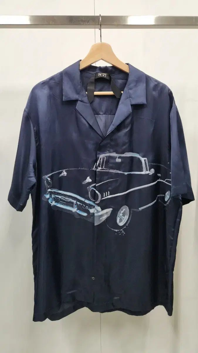 N21 ネイビー Classic プリンティング シルク シャツ XL