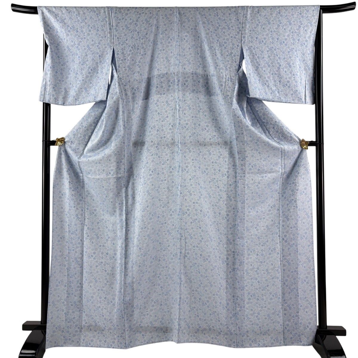 【美品】 お召 身丈167cm 裄丈67cm M 単衣 葵 水色 正絹 逸品 【中古】