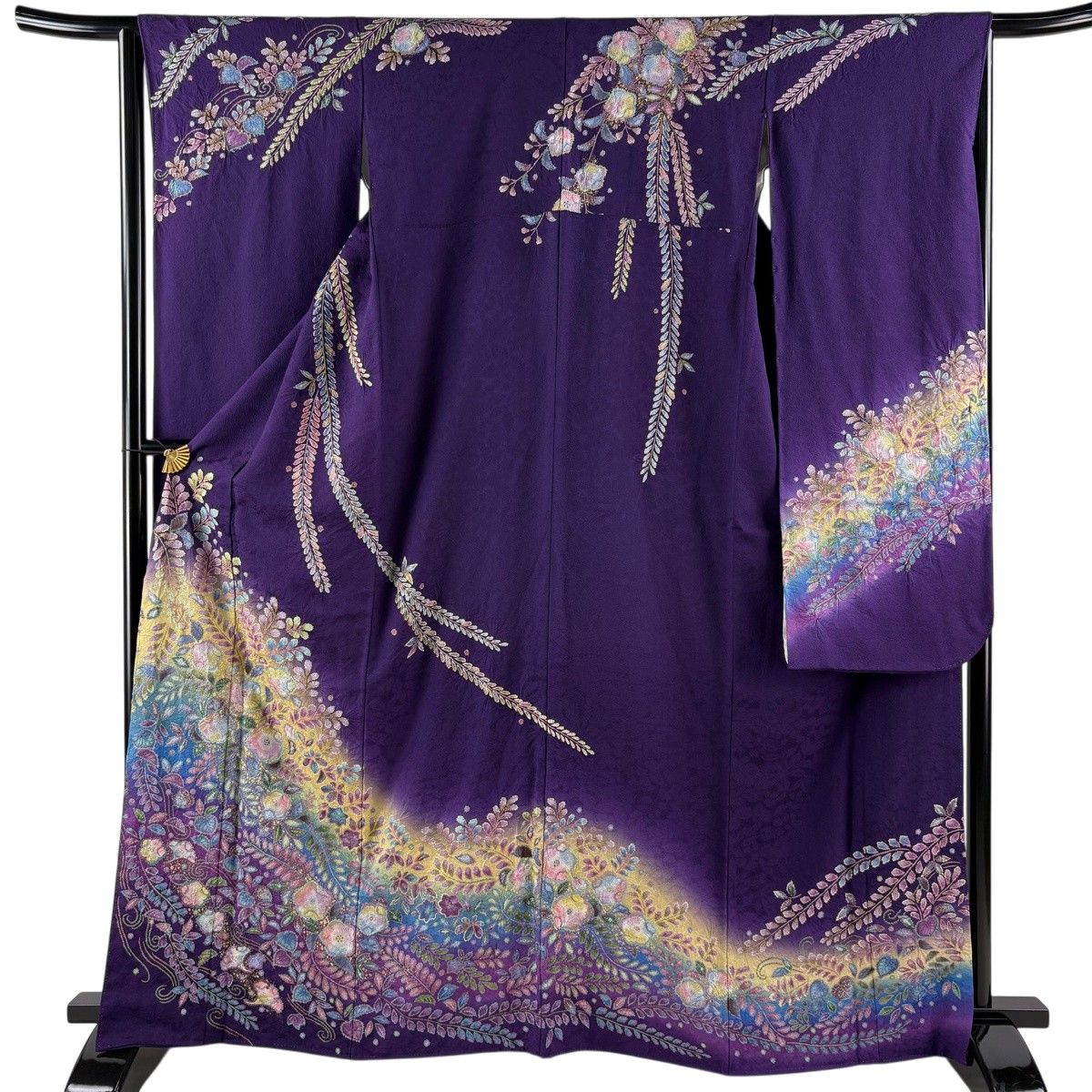 【美品】 振袖 身丈163cm 裄丈65cm M 袷 辻が花柄 金彩 染め分け 紫 正絹 逸品 【中古】