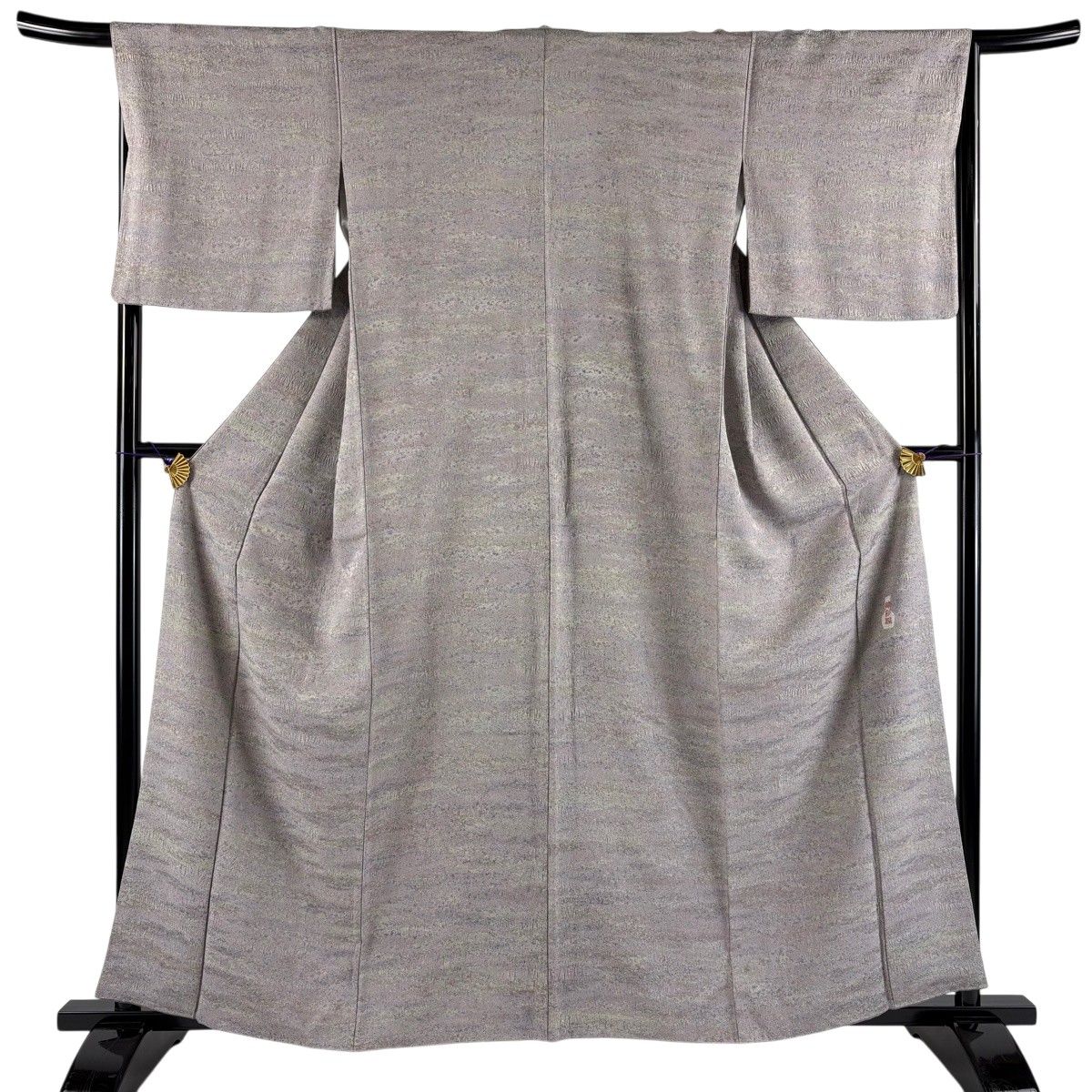 【美品】 小紋 身丈161cm 裄丈67cm M 袷 陶彩染 幾何学 灰紫 正絹 秀品 【中古】