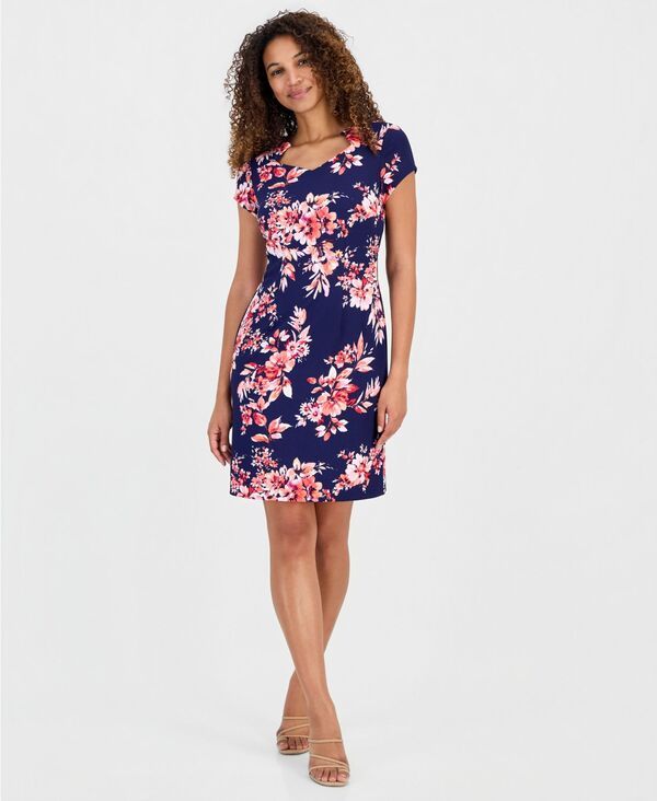 コネクテッド レディース トップス ワンピース カットアウト 半袖 Connected Womens CutoutNeck ShortSleeve Sheath Dress NVY