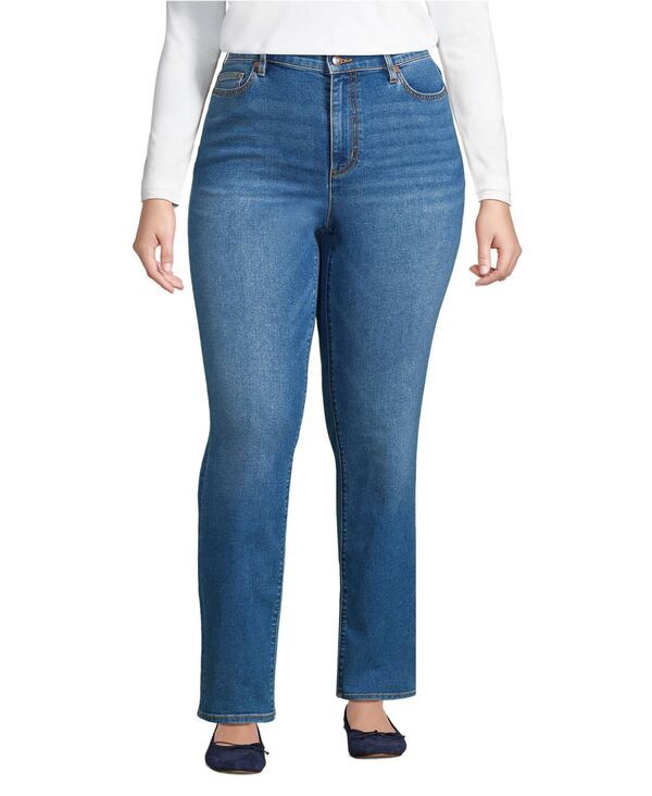 ランズエンド レディース ボトムス デニムパンツ ストレート ジーンズ Lands End Womens Recover High Rise Straight Leg Jeans Indigo tid