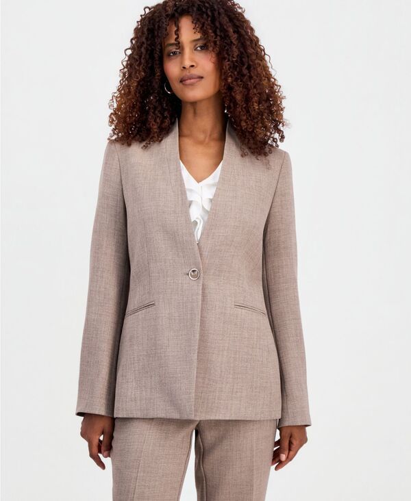 カスパール レディース アウター ジャケット・ブルゾン プチ Kasper Womens Collarless OneButton Jacket Regular Petite Taupe Melang