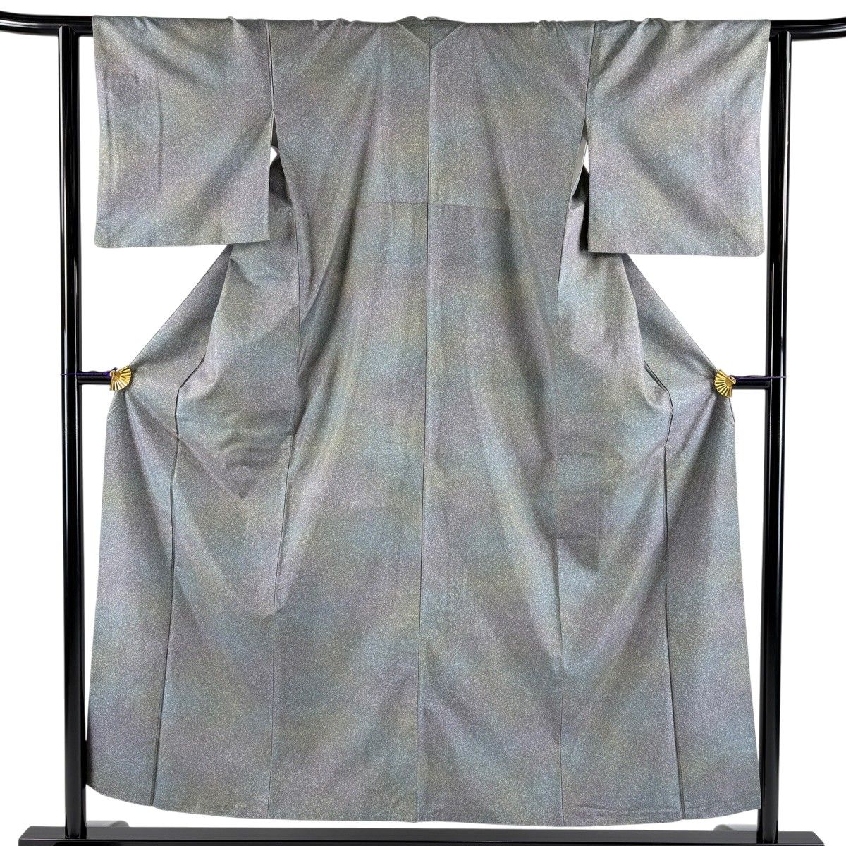 【美品】 小紋 身丈154cm 裄丈62cm S 袷 紬地 幾何学 ぼかし 青灰色 正絹 秀品 【中古】