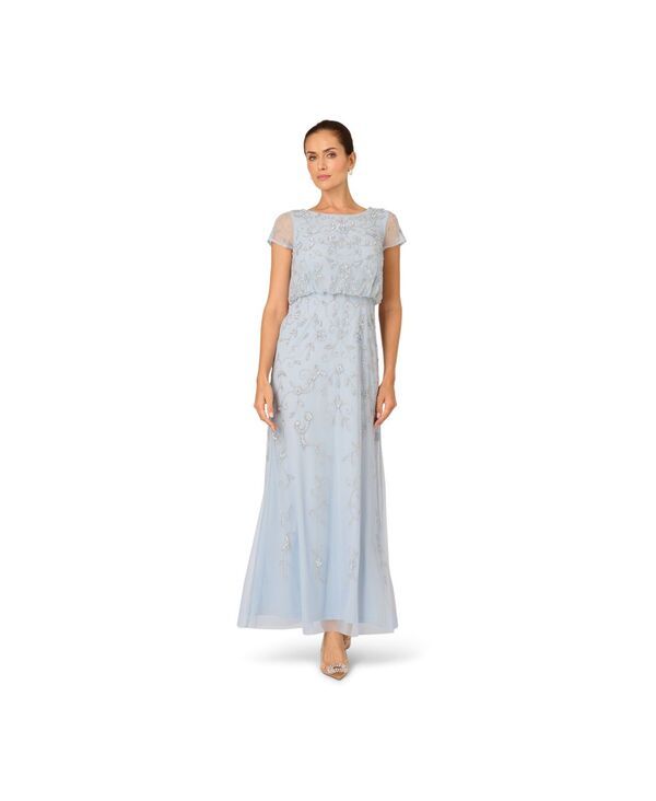 アドリアナ パペル レディース トップス ワンピース Adrianna Papell Womens BoatNeck Beaded Blouson Gown Elegant Sky
