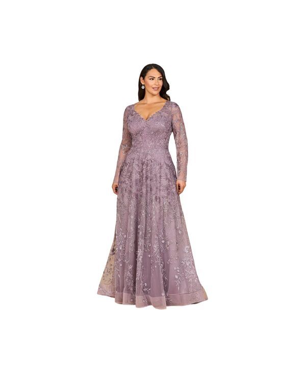 ララ レディース トップス ワンピース Vネック レース Lara Womens Long Sleeve VNeck Ombre Lace Gown Heather ombre ヘザー