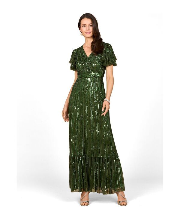 ララ レディース トップス ワンピース Lara Womens Elegant Beaded Gown with Flutter Sleeves Emerald エメラルド