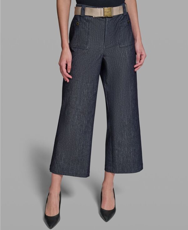 カール ラガーフェルド レディース ボトムス カジュアルパンツ KARLAGERFELD PARIS Womens Pinstripe MidRise Belted Cropants Dark Was