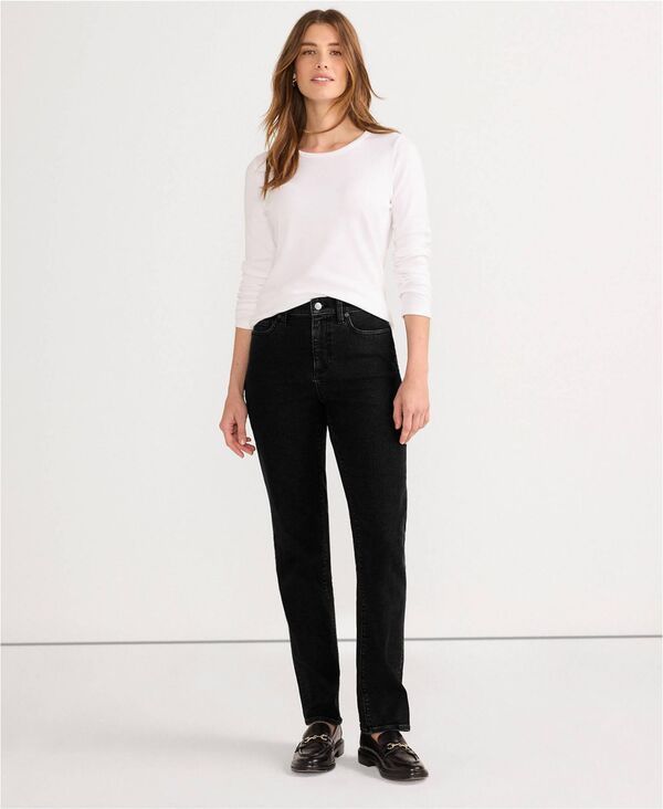 ランズエンド レディース ボトムス デニムパンツ ストレート ジーンズ Lands End Womens Mid Rise Straight Leg Jeans Black ブラック