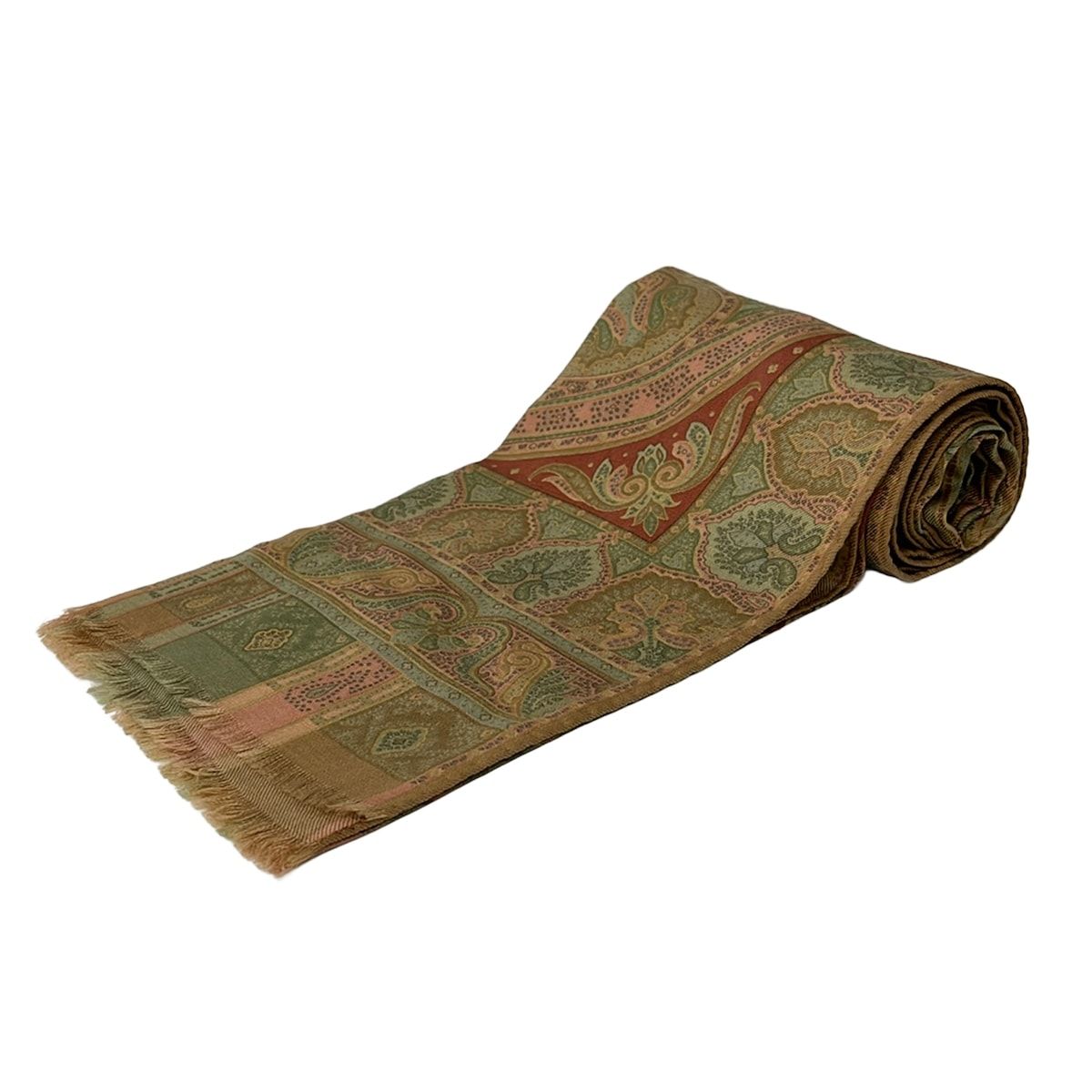 ETRO(エトロ) ストール(ショール)美品 - カーキ×ピンク×マルチ ペイズリー柄 ウール、シルク