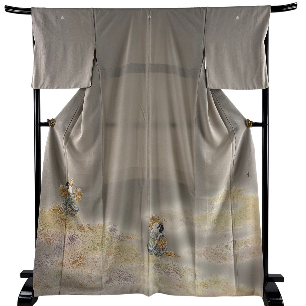 【美品】 色留袖 身丈167.5cm 裄丈68cm L 袷 二代目 由水十久 落款 童 牡丹唐草 ぼかし 灰茶 正絹 逸品 五つ紋 【中古】