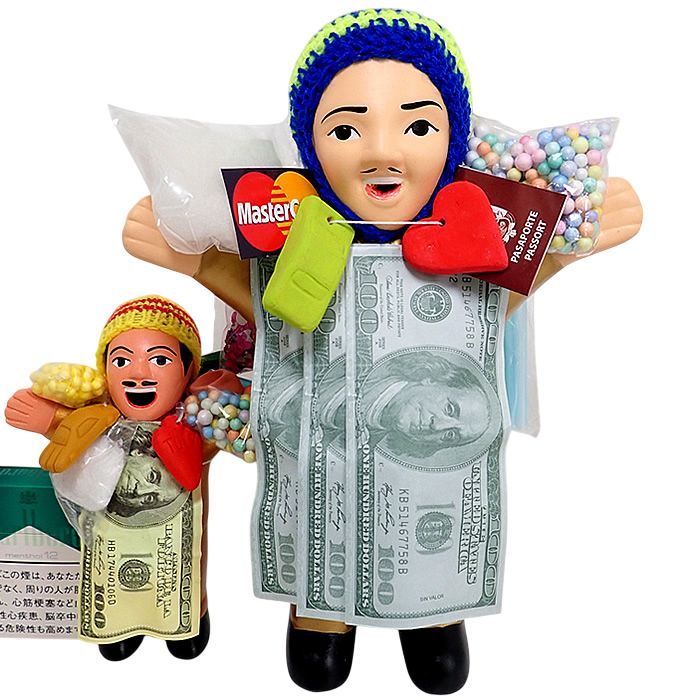 【限定一点物・ペルー直輸入】ビッグ 本物のエケコ人形【金色・ゴールド】 ＬＬサイズ：約３１ｃｍ ペルー製 エケッコー ekeko エコケ 金運アップ 開運グッズ 幸運祈願 縁起物 人形 置物 インテリア ミニチュア