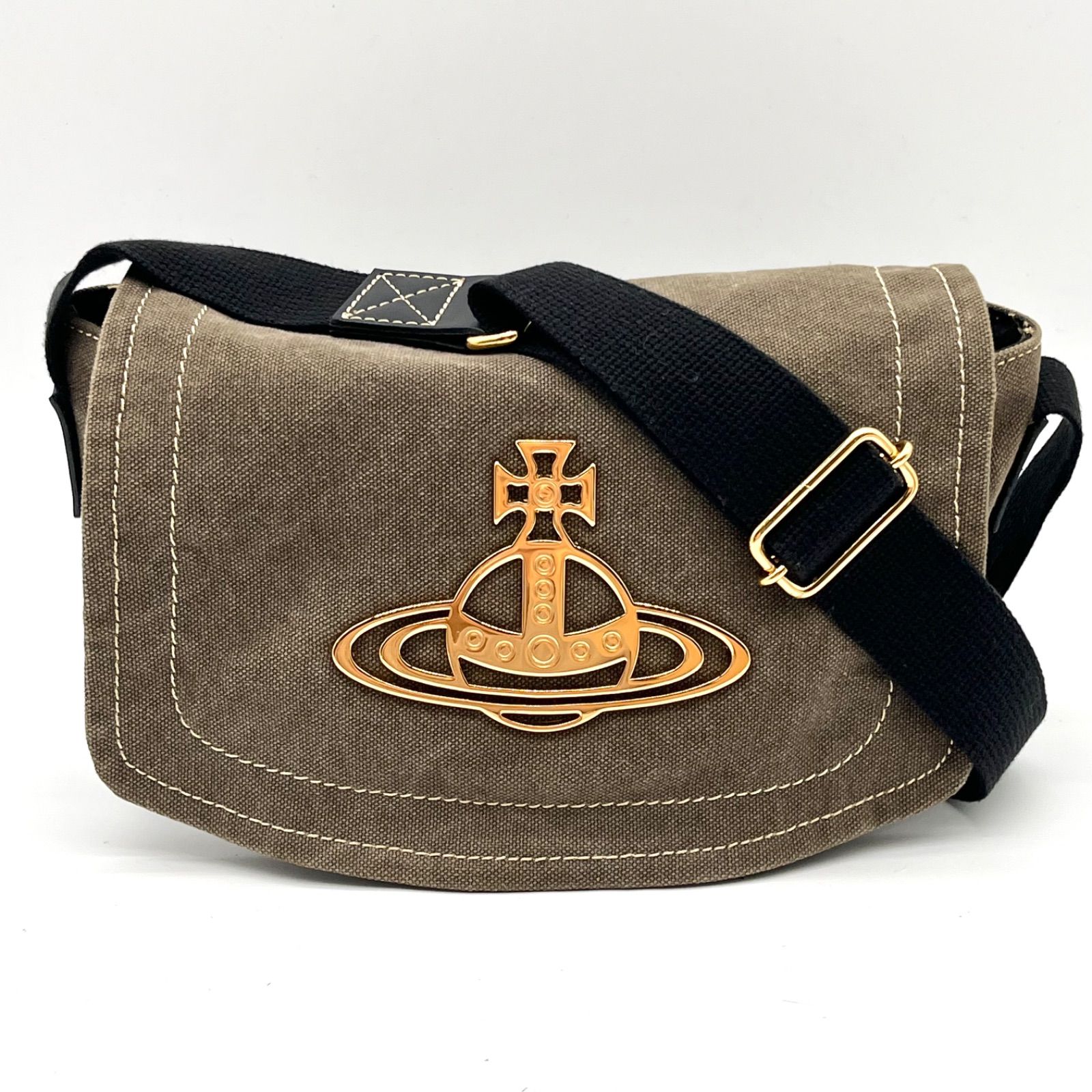 極美品◎Vivienne Westwood ヴィヴィアンウエストウッド オーブ キャンバス ショルダーバッグ カーキ 19,240円