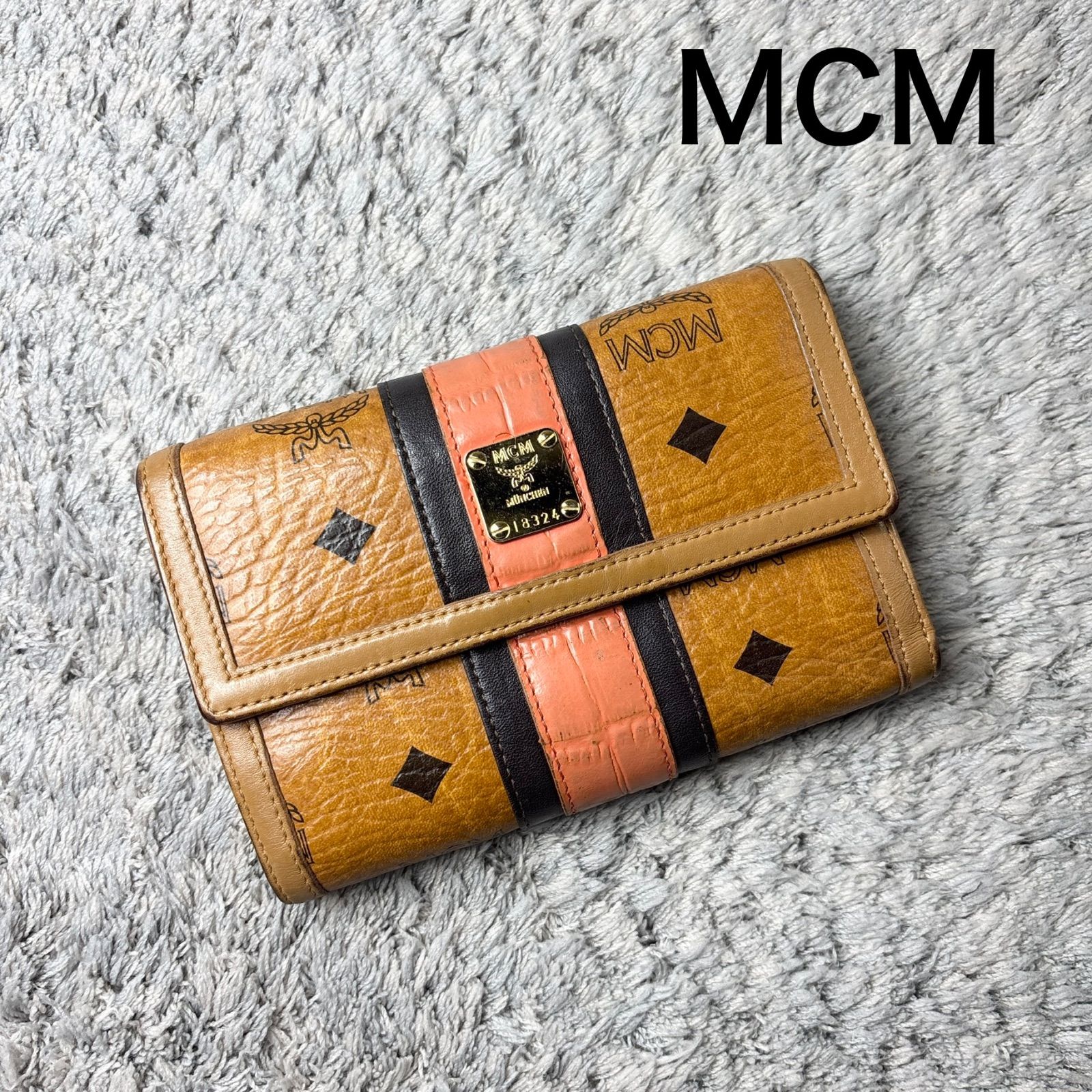 MCM エムシーエム 三つ折り財布 ヴィセトス柄 ストライプ ミディアム