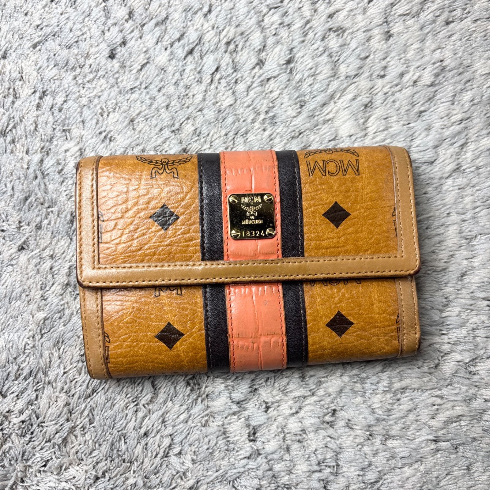 MCM エムシーエム 三つ折り財布 ヴィセトス柄 ストライプ ミディアム
