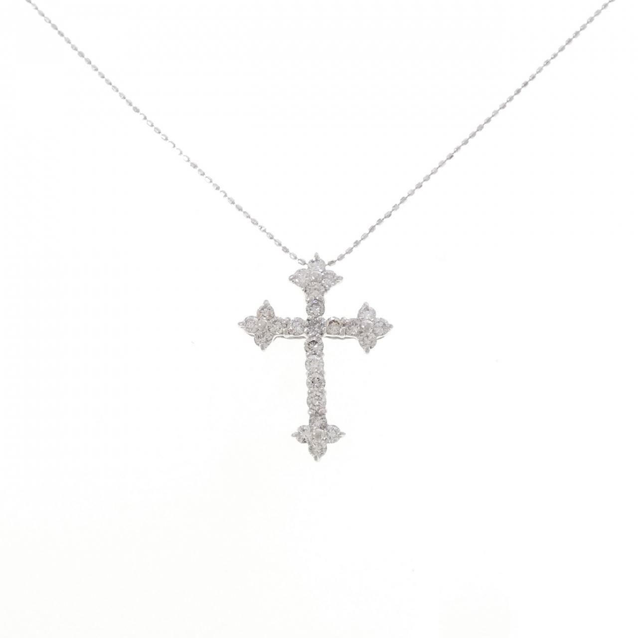 K18WG クロス ダイヤモンド ネックレス 1.00CT
