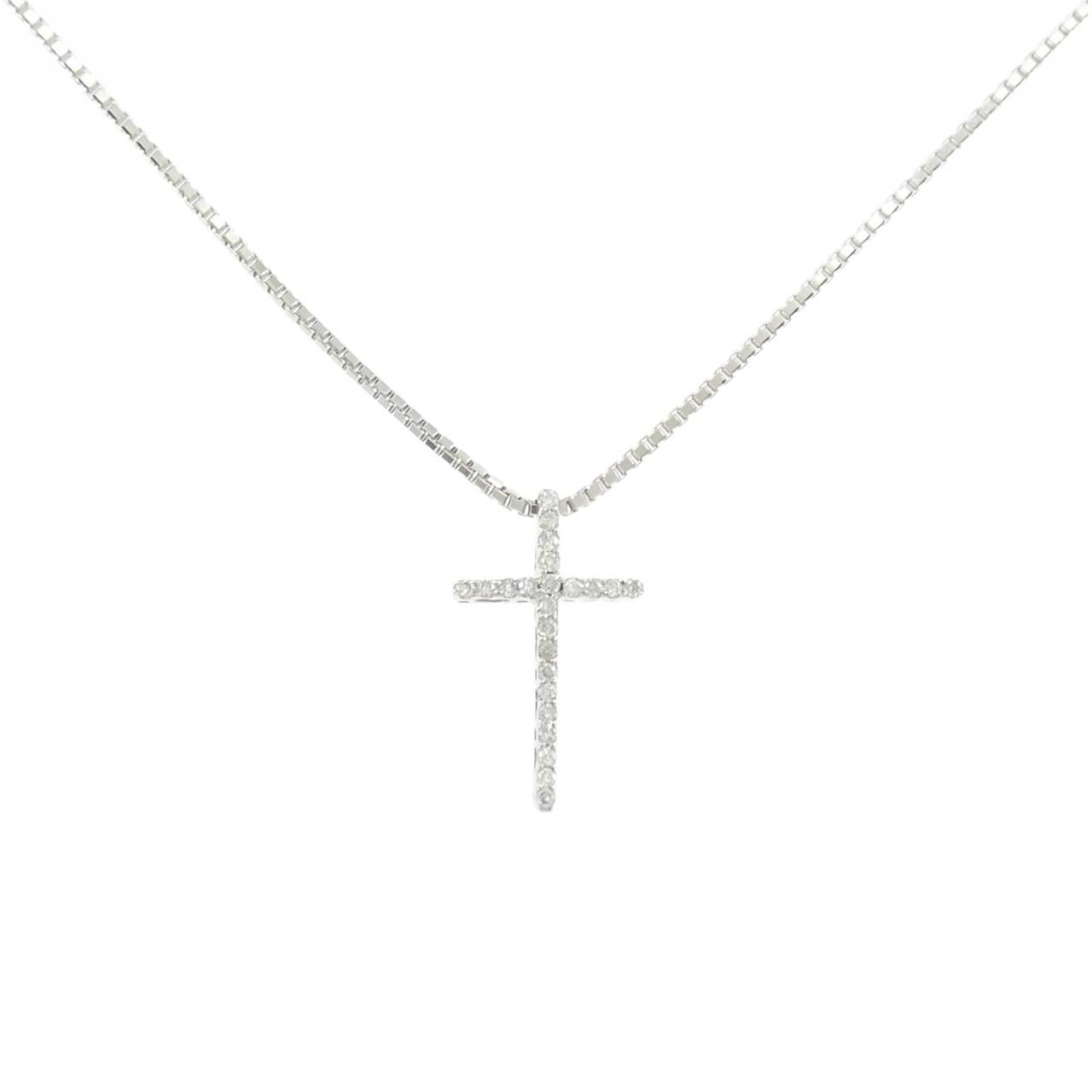 K18WG/750WG クロス ダイヤモンド ネックレス 0.16CT
