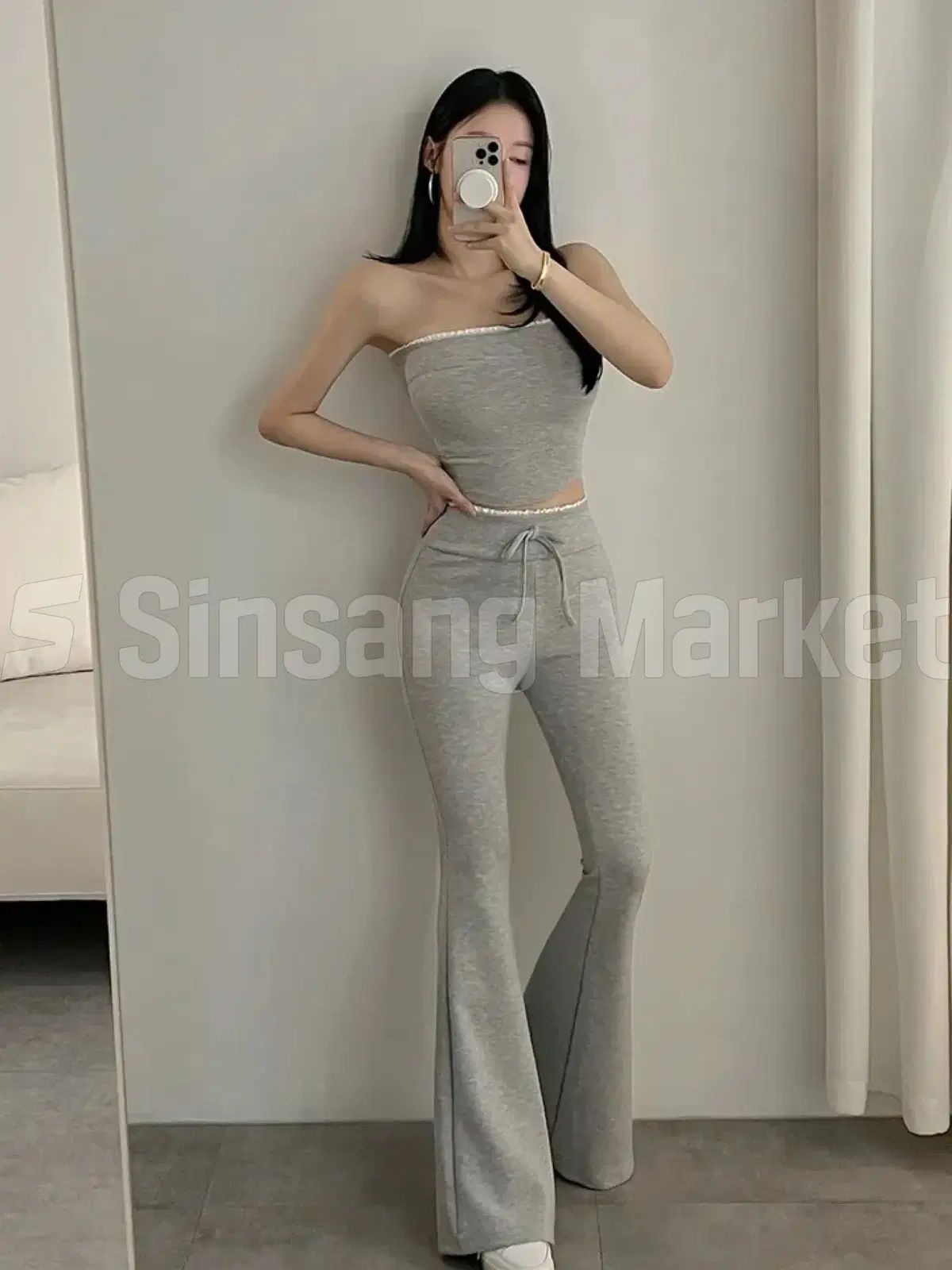 迅速発送 ビアン レース チューブトップ フレアパンツ ベルボトムパンツ セット ストレッチパンツ トップス 春