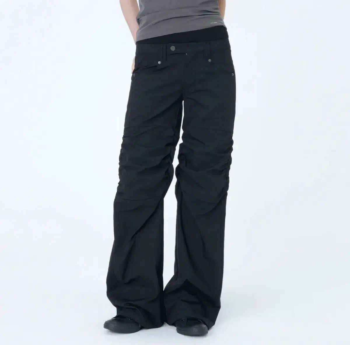 ミセキSEOUL ソウル Ribbed layered shirring pants ブラック