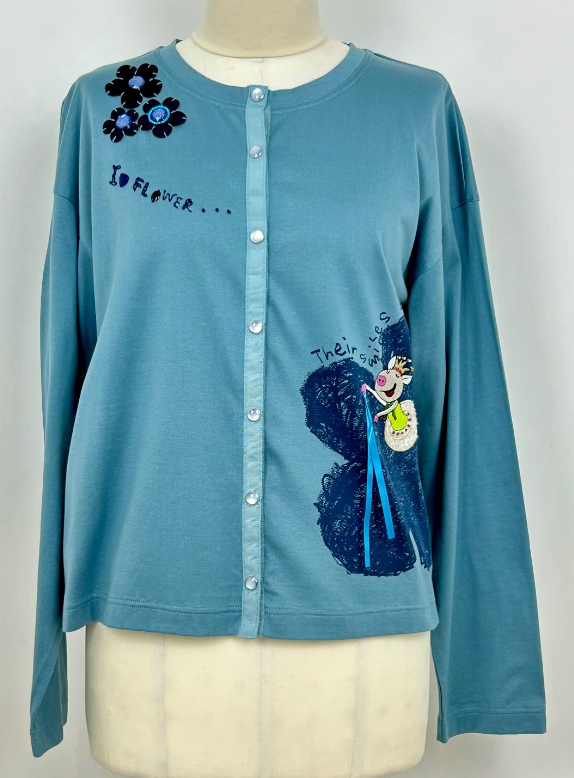 ★★★【新品送料無料】　ALBEROBELLO　アルベロベロ　オレボレブラ　シルケット天竺　ブルーグレー　M　ミシン刺繍　レーザーカット　ビーズ刺繍　531469　★★★