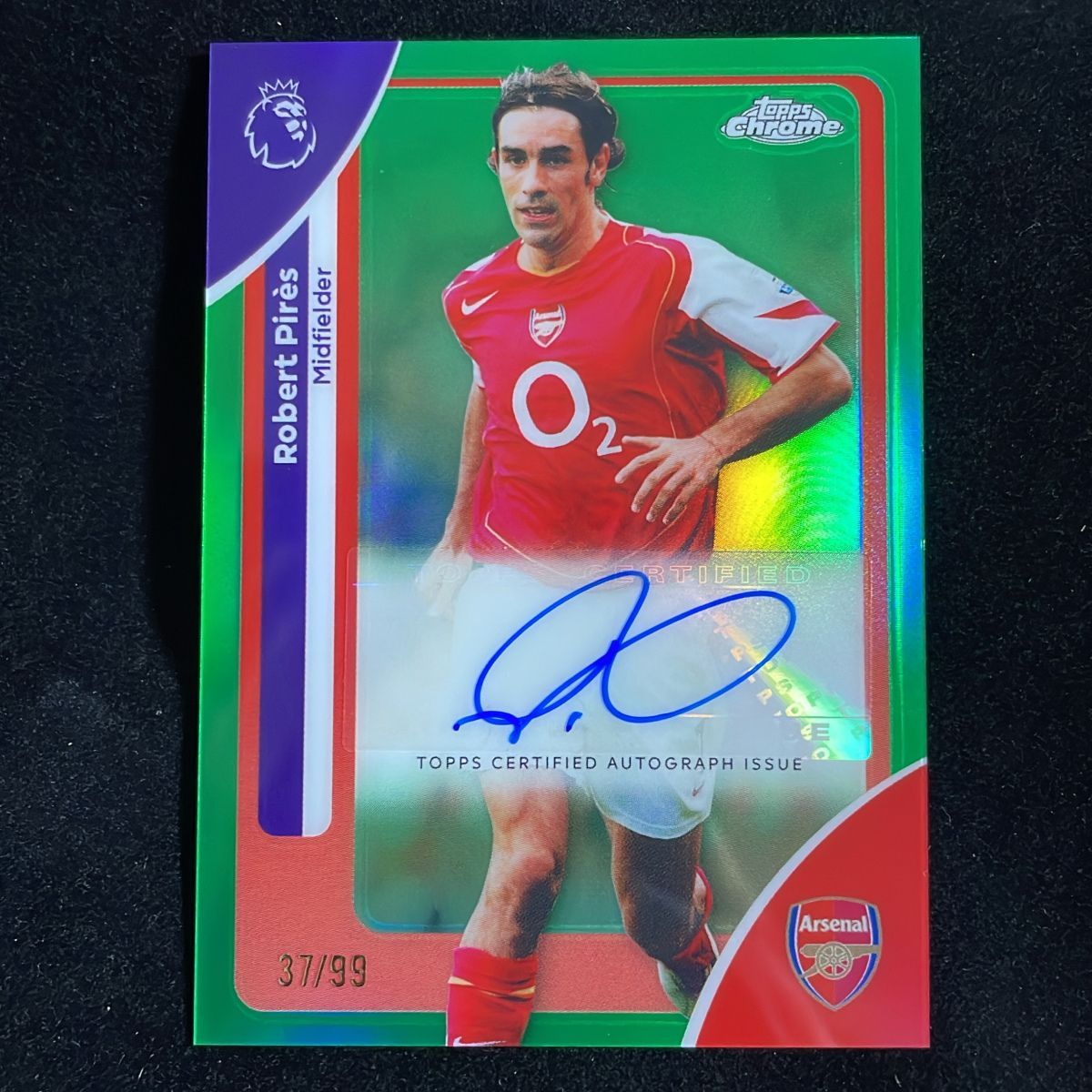 Robert Pires ロベール・ピレス Topps Chrome Premier League 2026 /99 Green Refractor Auto サイン 直筆 Arsenal