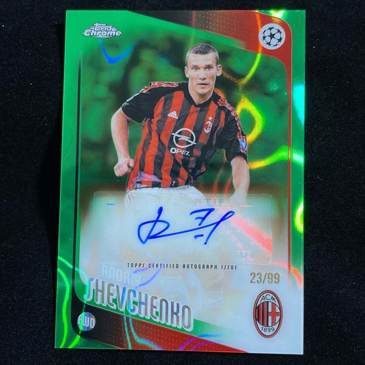 Andriy Shevchenko アンドリー・シェフチェンコ Topps Chrome UCC 2025-26 /99 Green Lava Refractor Auto サイン 直筆 AC Milan