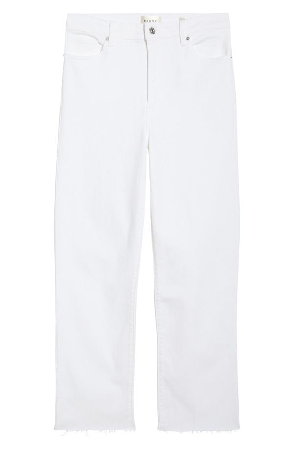 フレーム レディース ボトムス デニムパンツ ストレート ハイウエスト ジーンズ FRAME Le Sleek Raw Hem High Waistraight Leg Jeans White Raw
