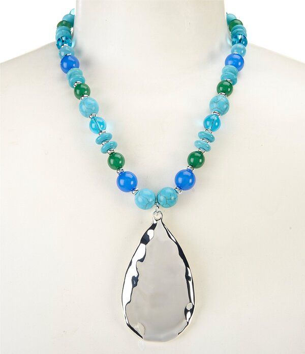 ディラーズ レディース アクセサリー ネックレス・チョーカー レース Dillards Multi Blue Beaded Metal Teardrop Short Pendant Necklace