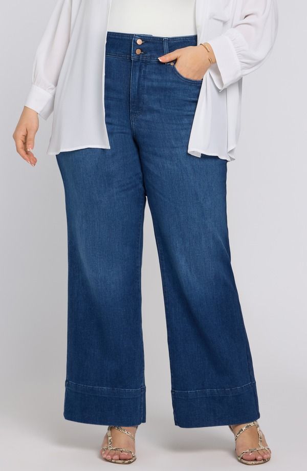 エヌワイディージェイ レディース ボトムス デニムパンツ ワイドレッグ プラスサイズ ジーンズ NYDJ Teresa Wide Hem Wide Leg Jeans Plus DEEP WAVE