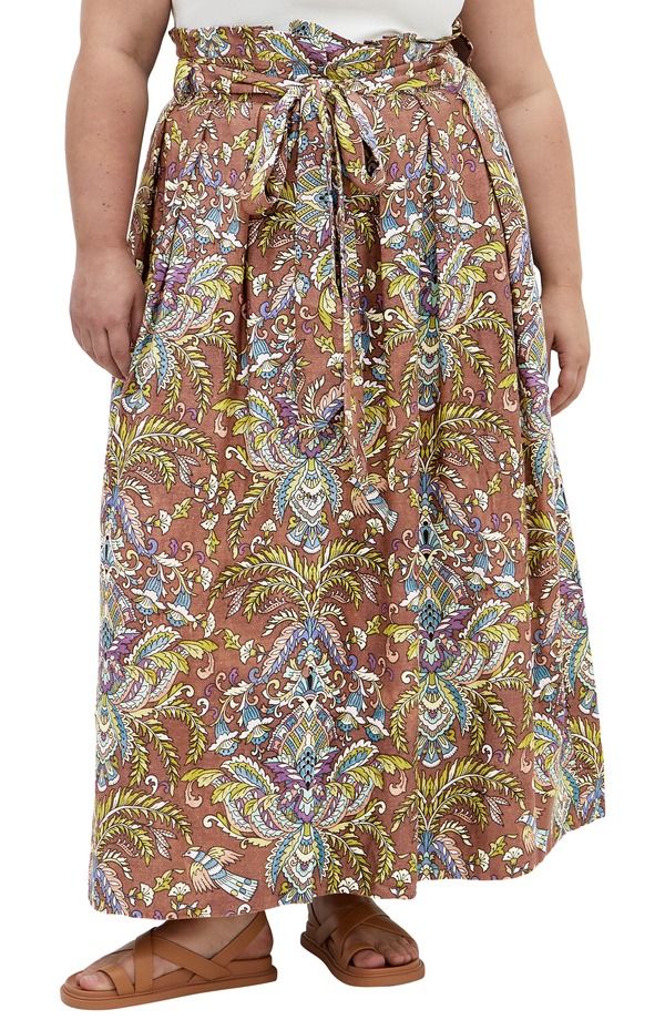 シティーシック レディース ボトムスカート プラスサイズ マキシ City Chic Sable Tie Waist Maxi Skirt Plus BROWN PRINT ブラウン