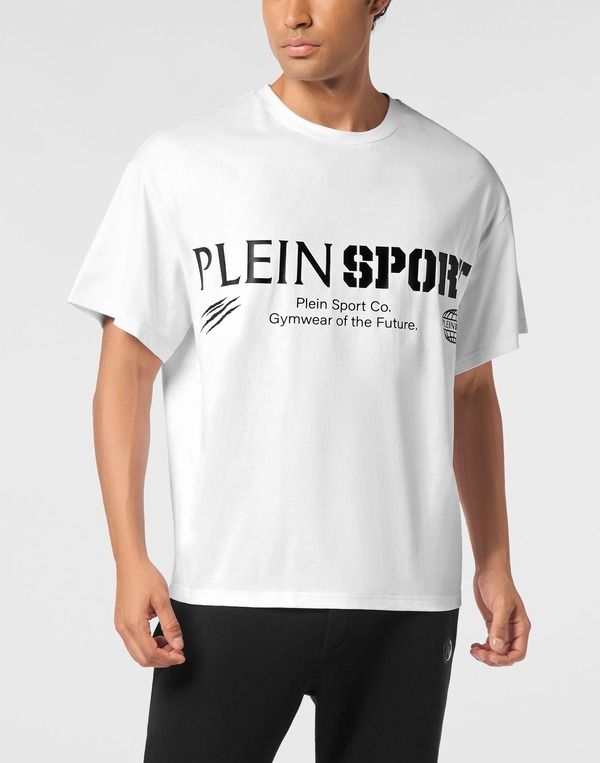 プレイン スポーツ メンズ トップス Tシャツ ロゴ PLEIN SPORT Round Neck TShirt Chest Logo Men white ホワイト
